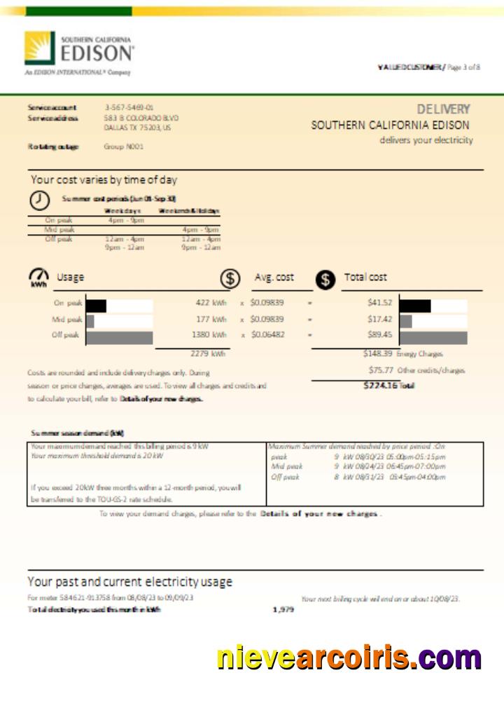 Southern California EDISON utility business bill, page 3
